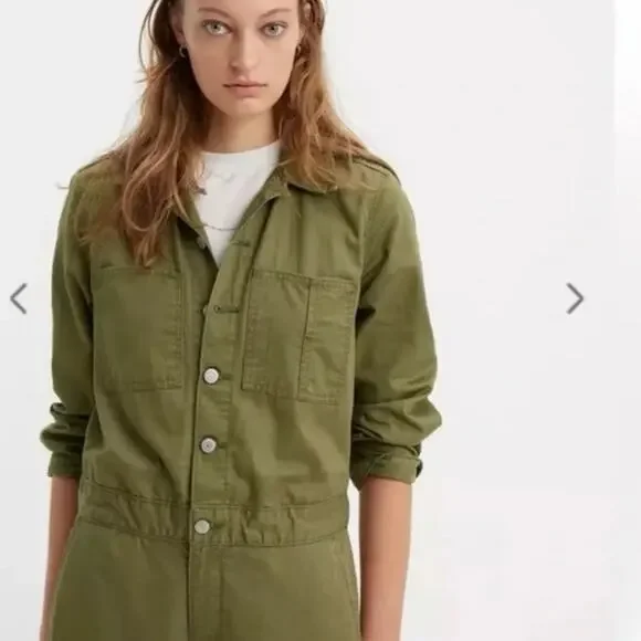 Levi's Premium ICONIC JUMPSUIT military green olive Women’s Size L NWT